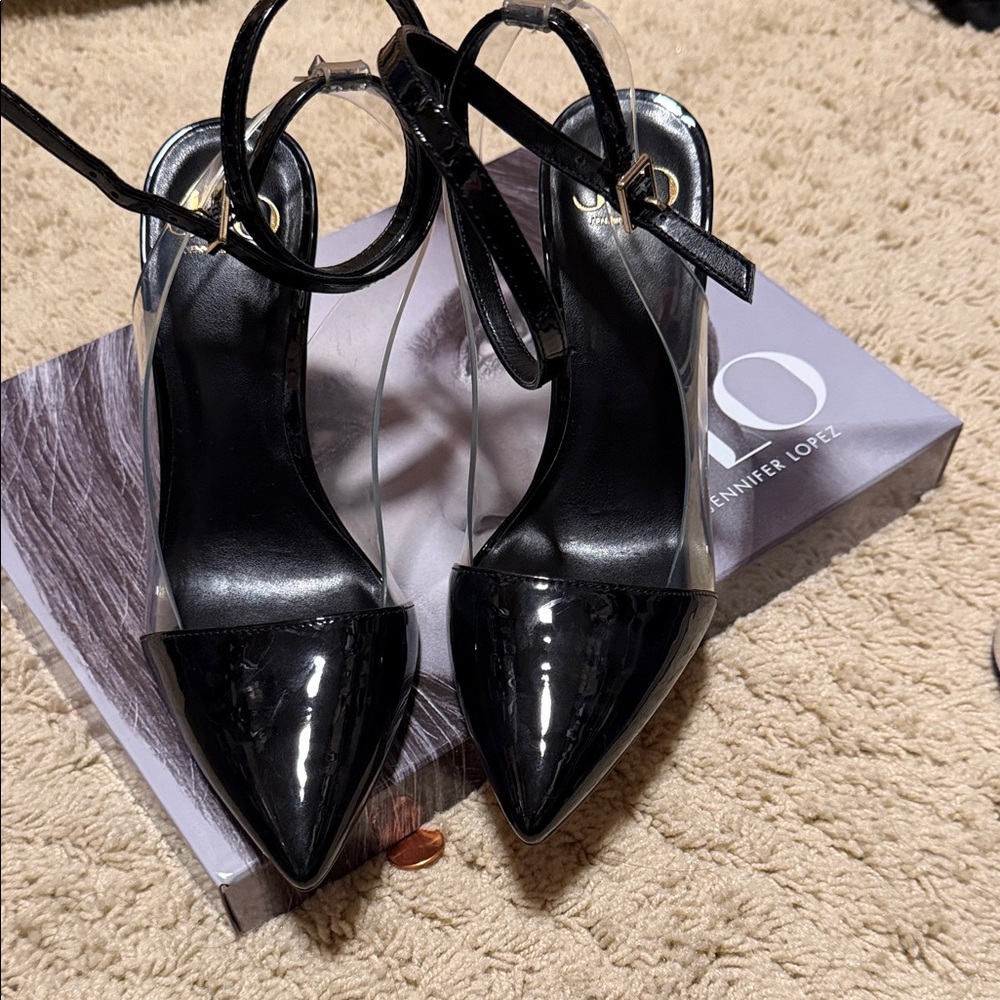 Jennifer Lopez Black Patent Pointed-Toe Clear Panel Heels - Picture 4 of 4